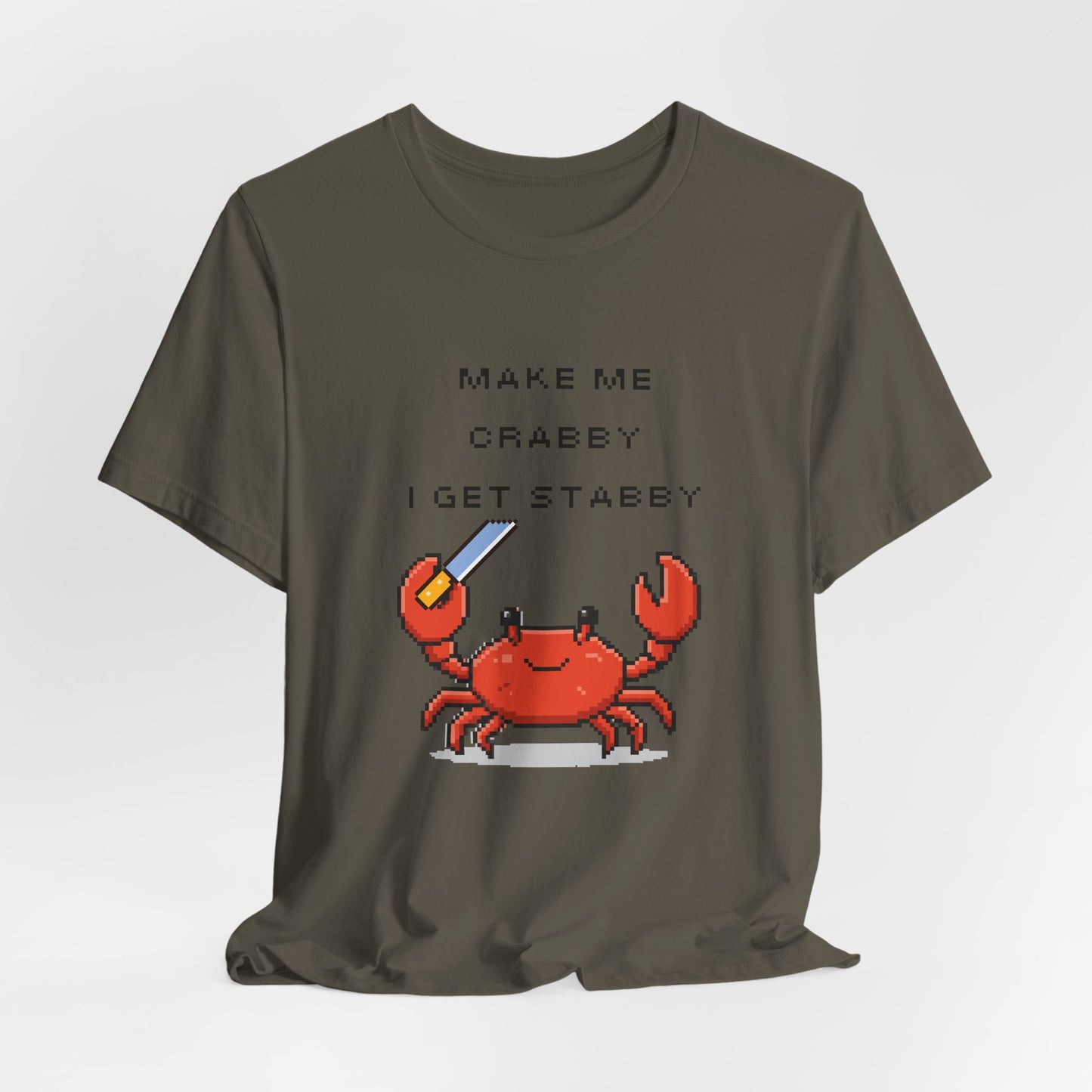 Make Me Crabby I Get Stabby crab graphic T-Shirt | Cute Pixel Crab tee
