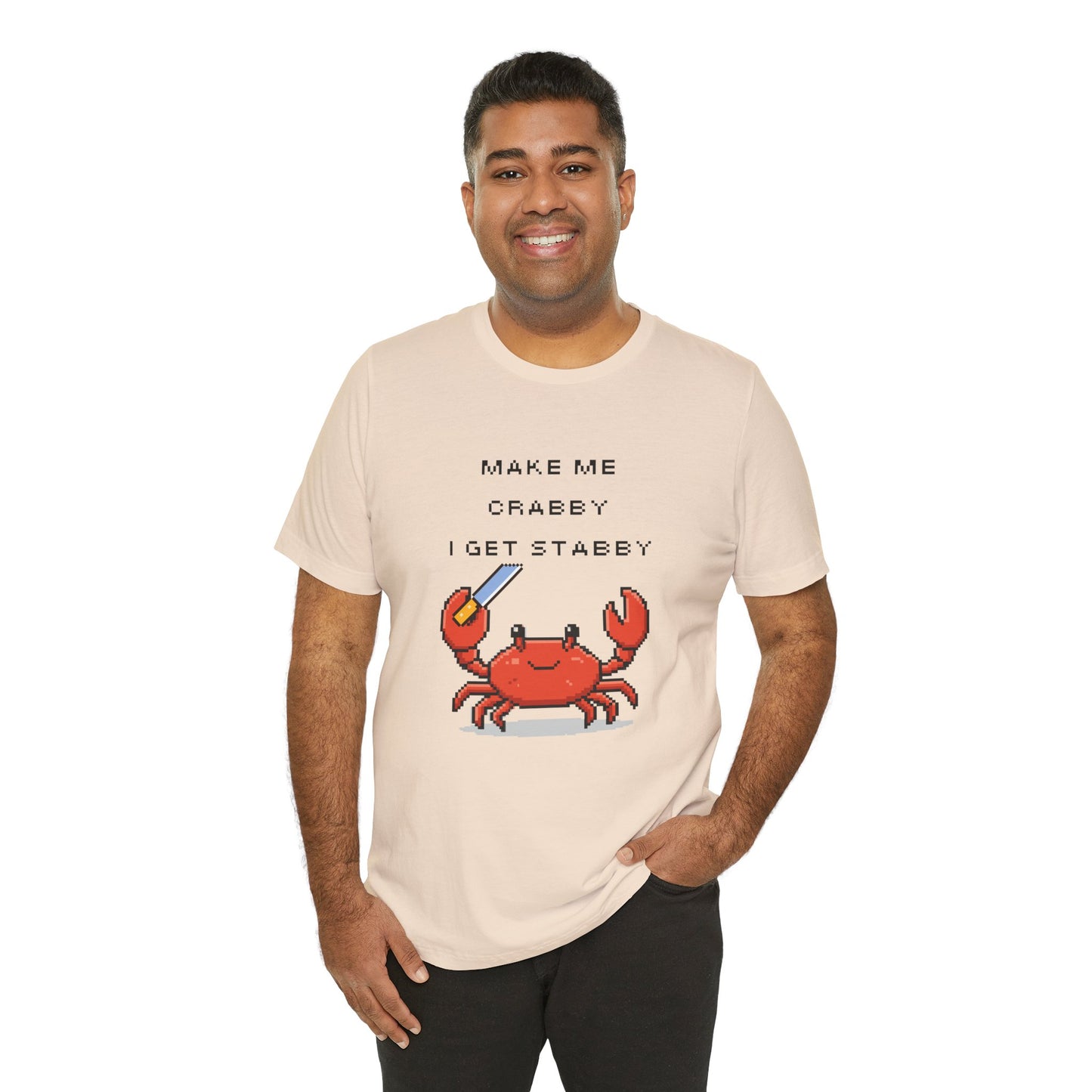 Make Me Crabby I Get Stabby crab graphic T-Shirt | Cute Pixel Crab tee