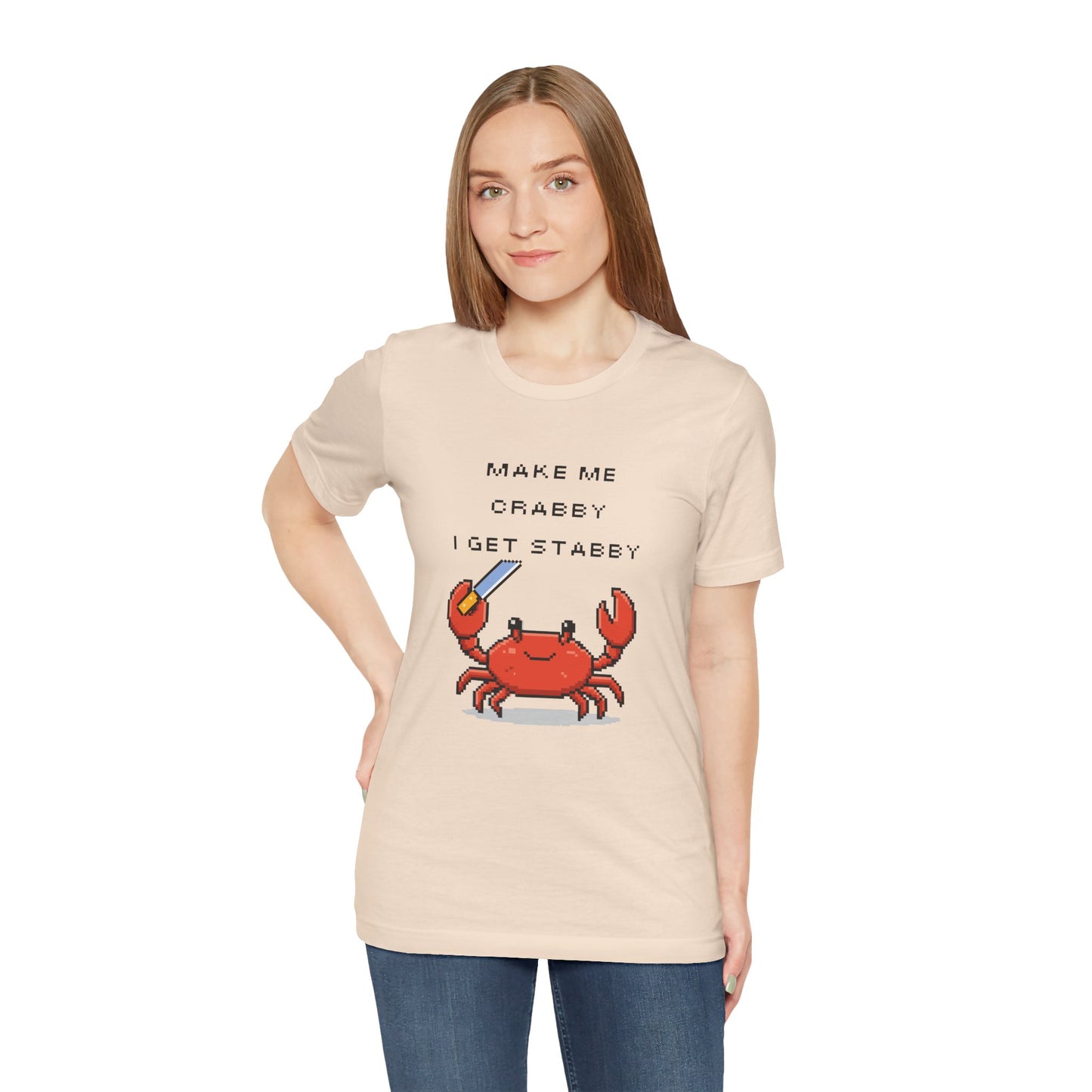 Make Me Crabby I Get Stabby crab graphic T-Shirt | Cute Pixel Crab tee