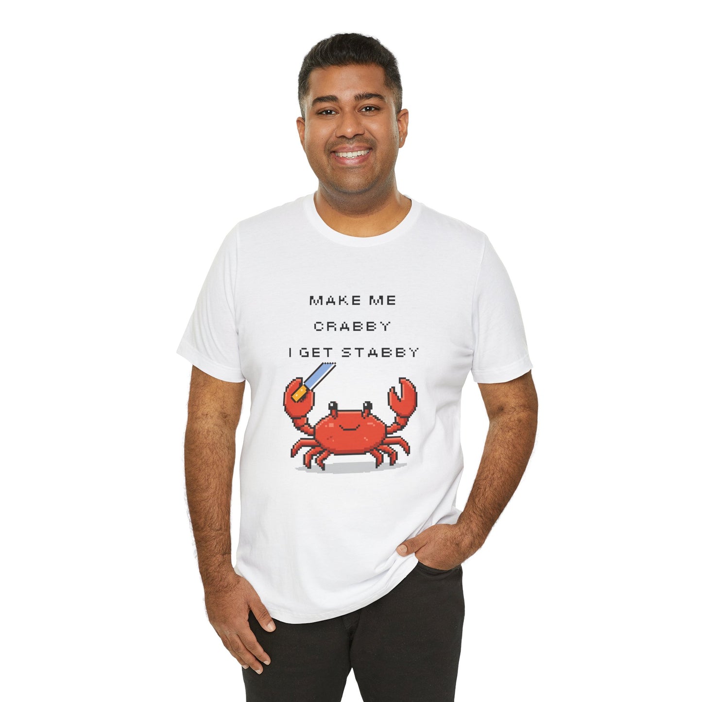 Make Me Crabby I Get Stabby crab graphic T-Shirt | Cute Pixel Crab tee