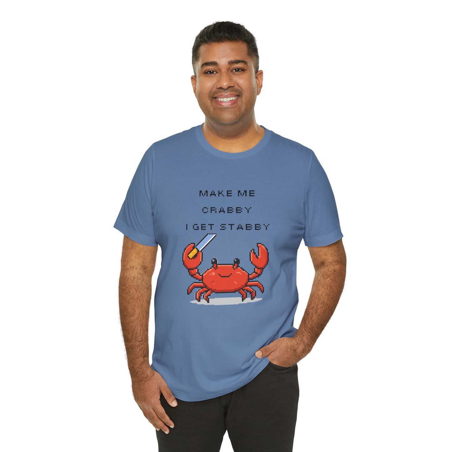 Make Me Crabby I Get Stabby crab graphic T-Shirt | Cute Pixel Crab tee
