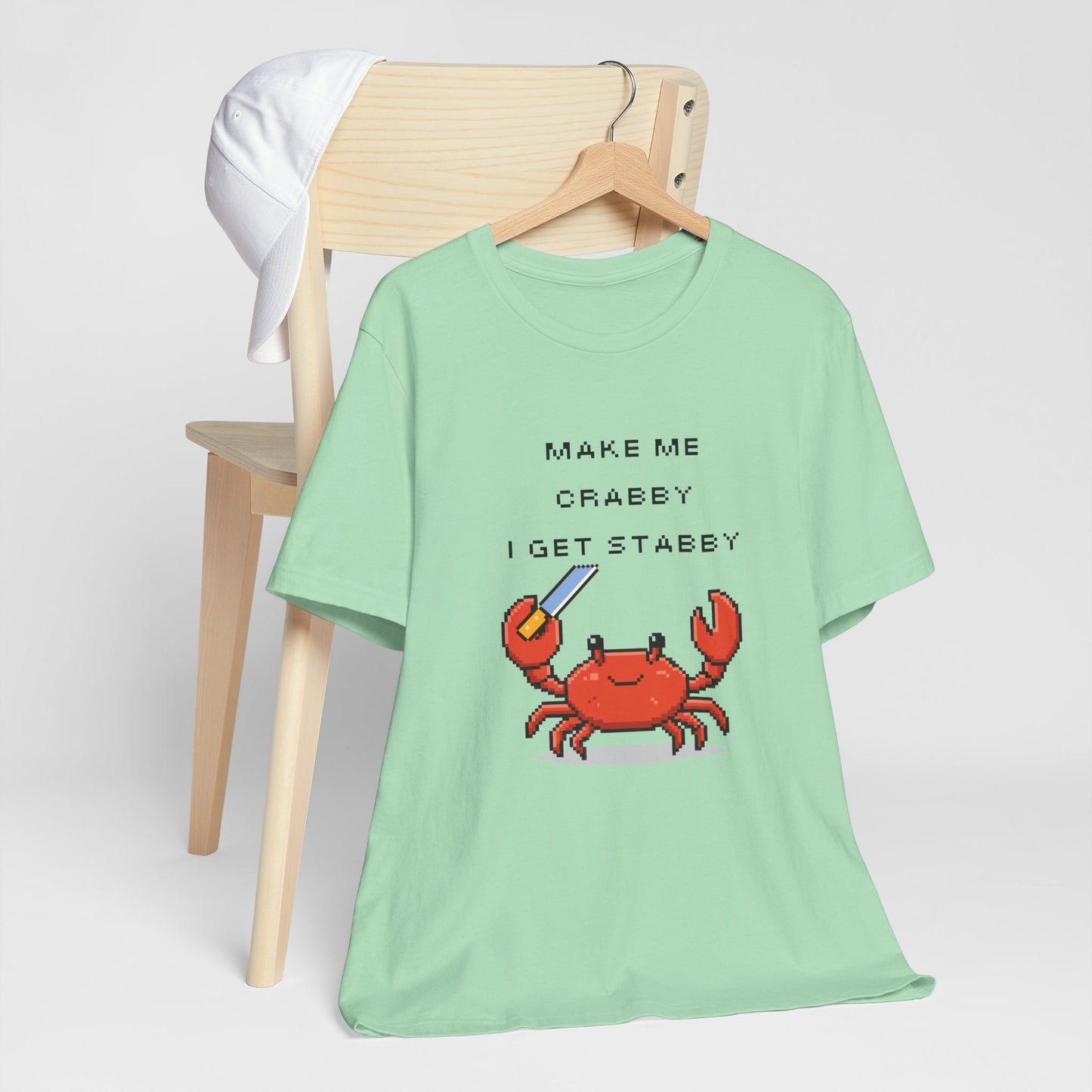 Make Me Crabby I Get Stabby crab graphic T-Shirt | Cute Pixel Crab tee