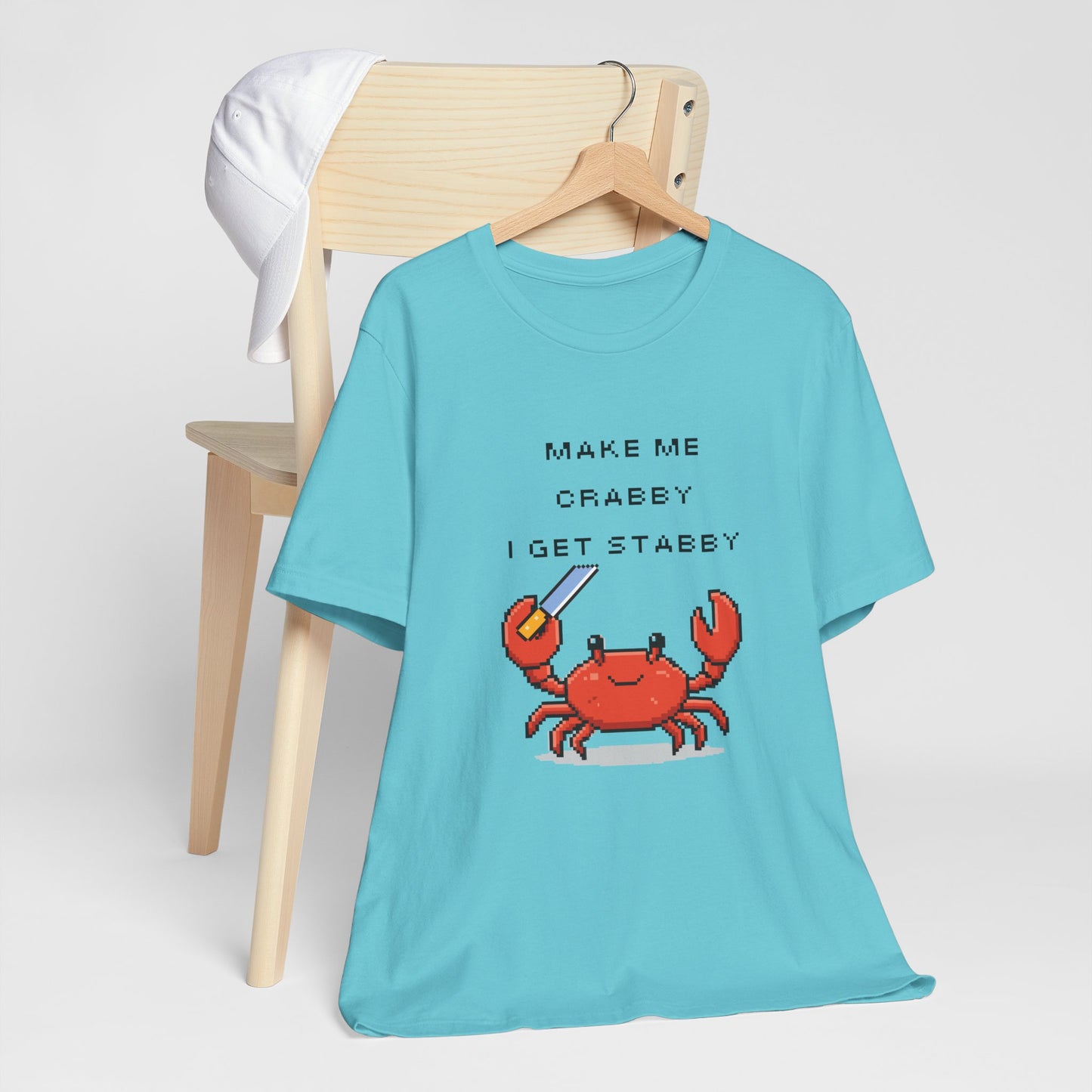 Make Me Crabby I Get Stabby crab graphic T-Shirt | Cute Pixel Crab tee