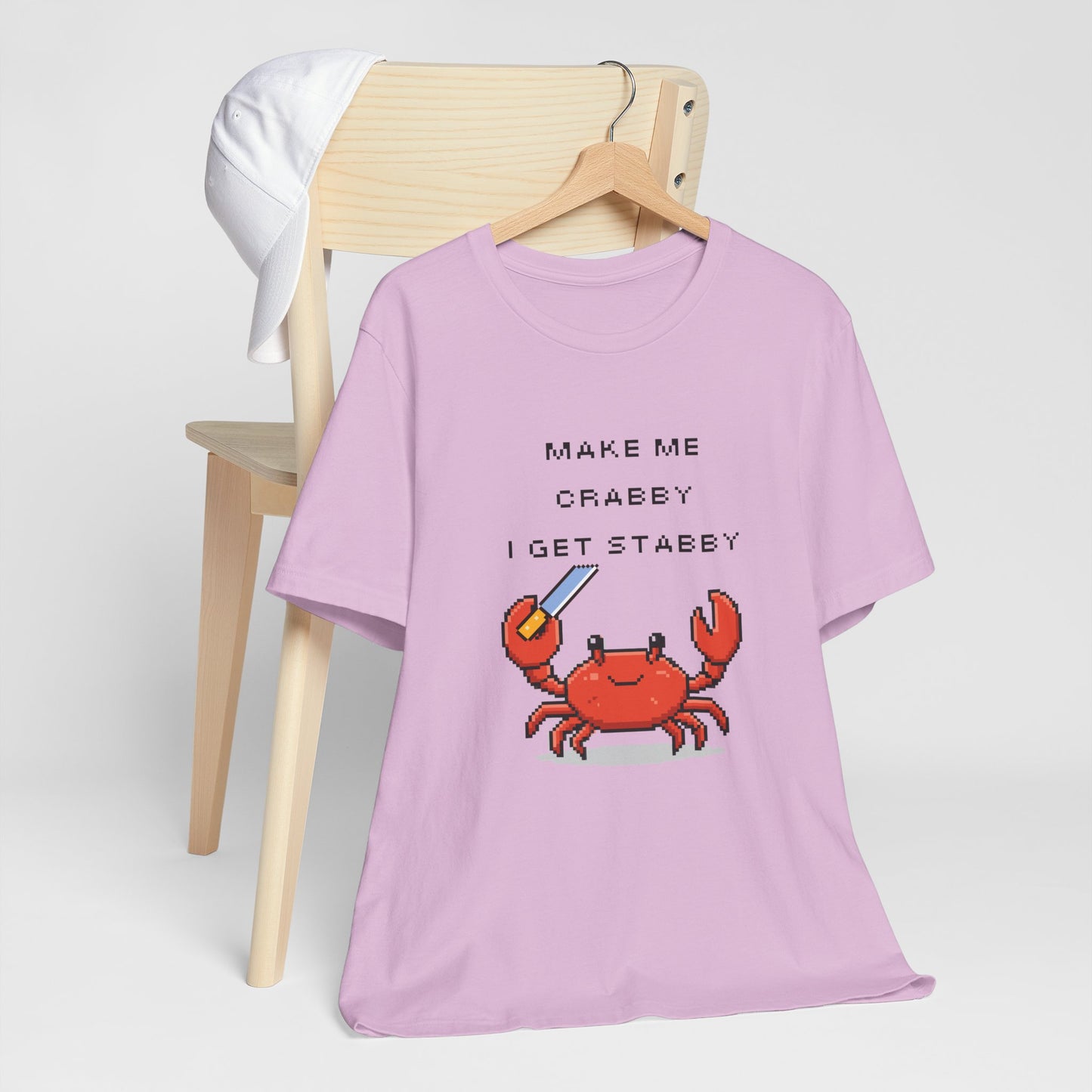 Make Me Crabby I Get Stabby crab graphic T-Shirt | Cute Pixel Crab tee