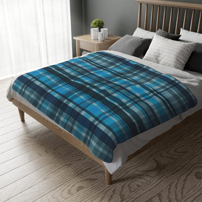 ✨ Blue Plaid Velveteen Blanket – Cozy Cabin Throw for Couch, Bed & Reading Nook | Soft Microfiber Plaid Blanket ✨