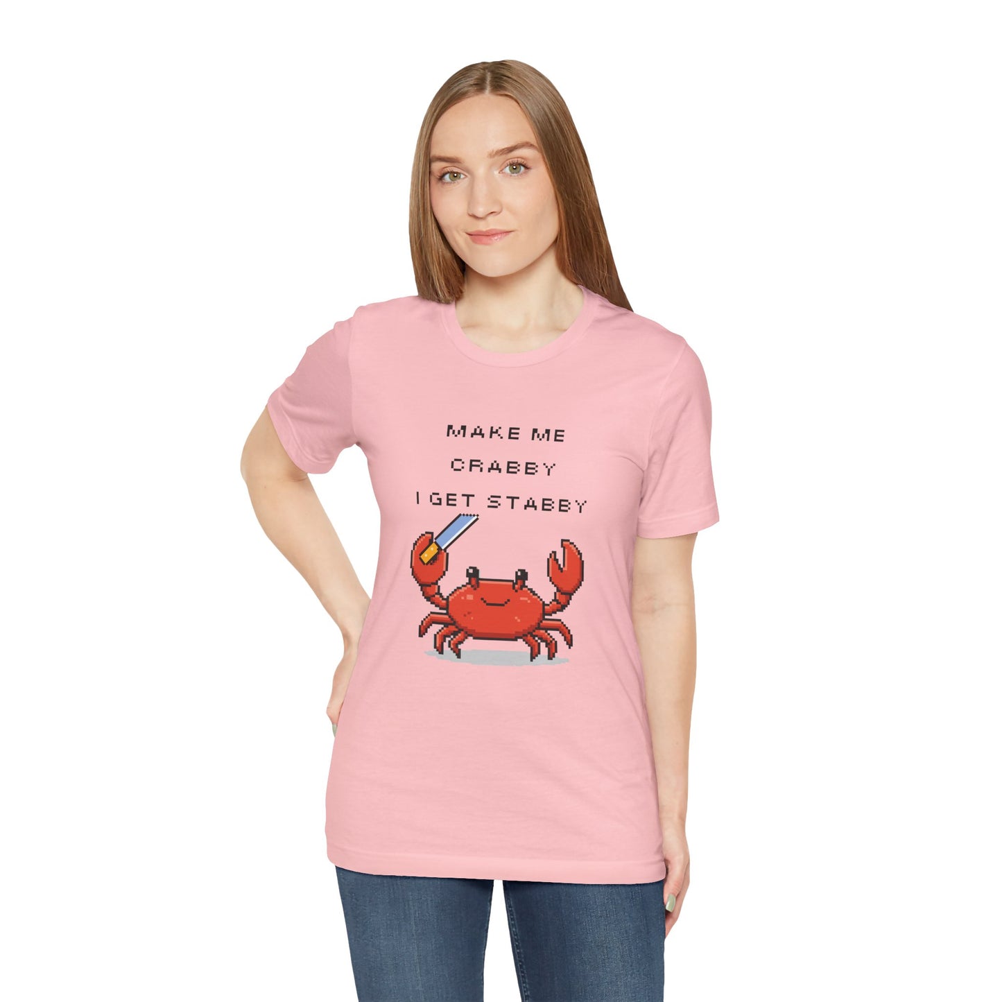 Make Me Crabby I Get Stabby crab graphic T-Shirt | Cute Pixel Crab tee
