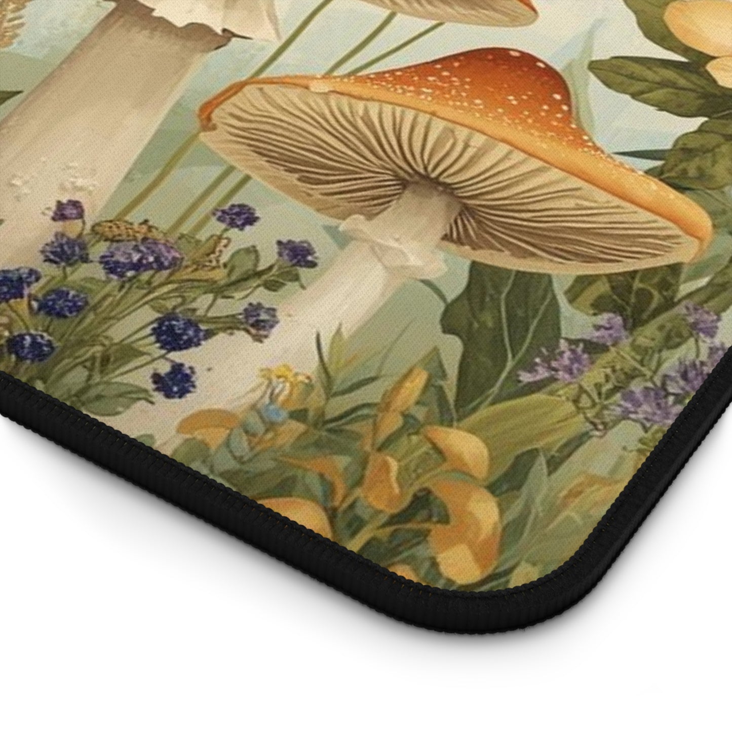 Vintage Mushroom Meadow Desk Mat | Cottagecore Floral Fungi Mousepad for Laptop, Keyboard or Creative Workspace