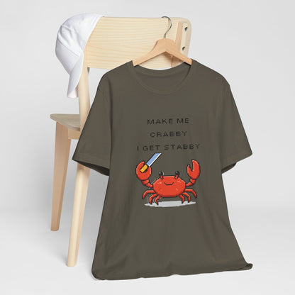 Make Me Crabby I Get Stabby crab graphic T-Shirt | Cute Pixel Crab tee