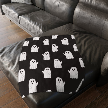 Cute Ghost Velveteen Blanket-Cozy Spooky Throw for Couch, Bed or Movie Nights