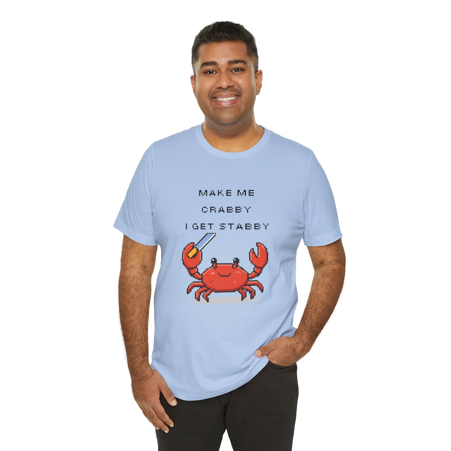 Make Me Crabby I Get Stabby crab graphic T-Shirt | Cute Pixel Crab tee