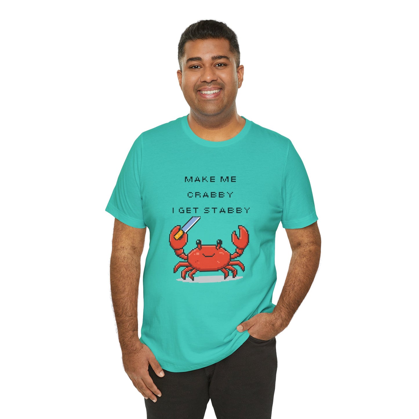Make Me Crabby I Get Stabby crab graphic T-Shirt | Cute Pixel Crab tee