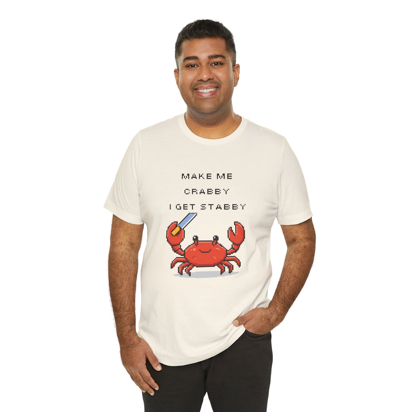 Make Me Crabby I Get Stabby crab graphic T-Shirt | Cute Pixel Crab tee