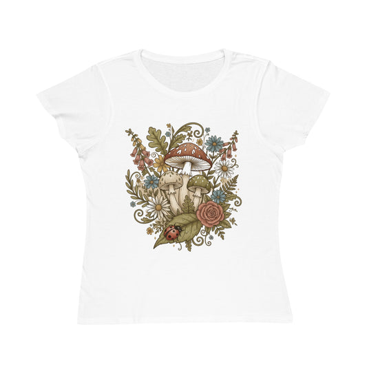 Mushroom Floral Illustration T-Shirt | Botanical Mushroom Art, Wildflower Garden Tee