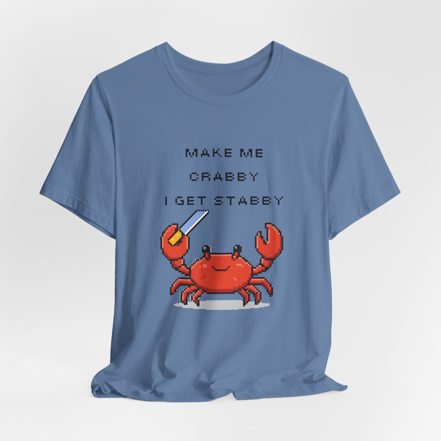 Make Me Crabby I Get Stabby crab graphic T-Shirt | Cute Pixel Crab tee