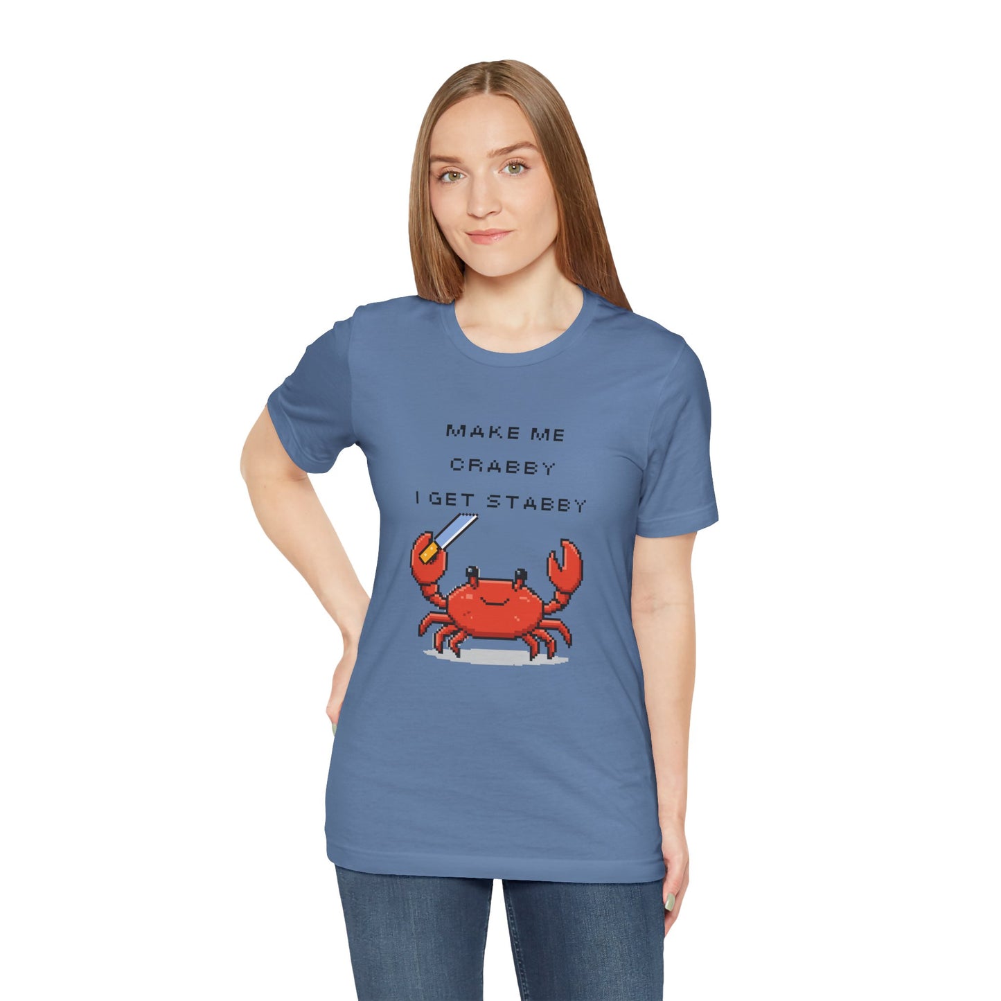 Make Me Crabby I Get Stabby crab graphic T-Shirt | Cute Pixel Crab tee